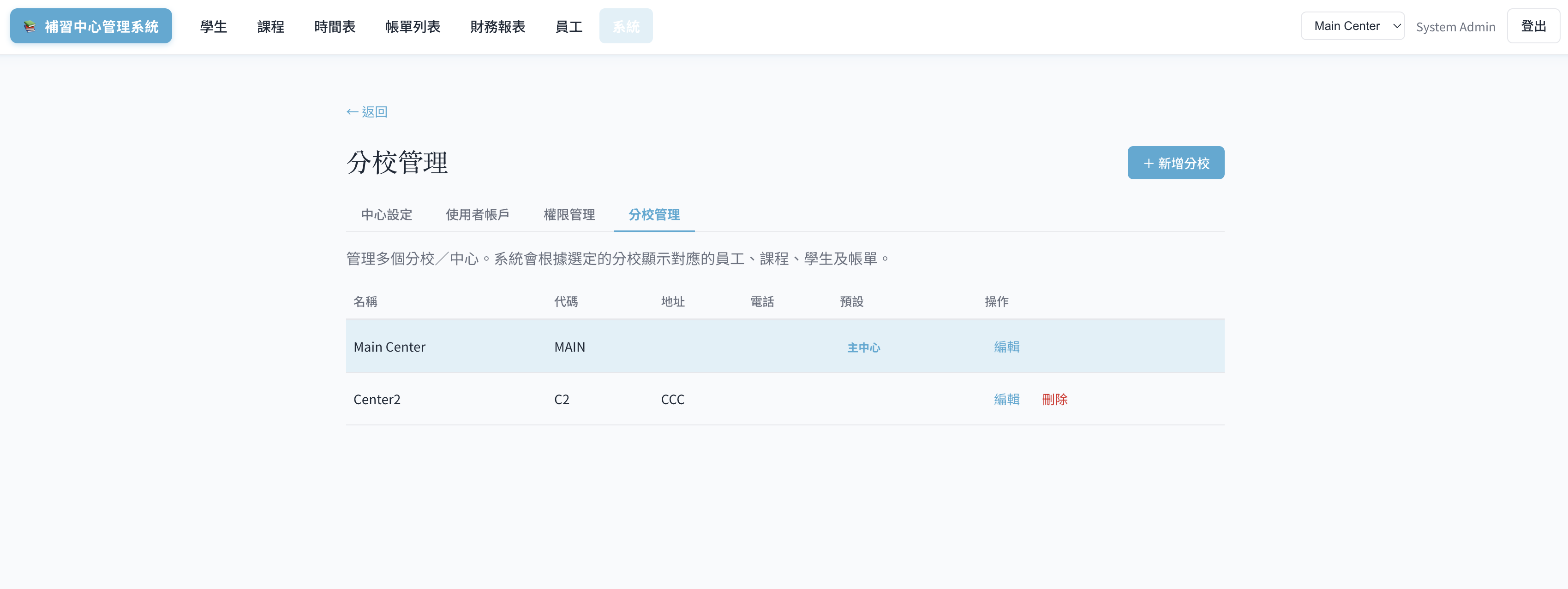 補習中心管理系統介面